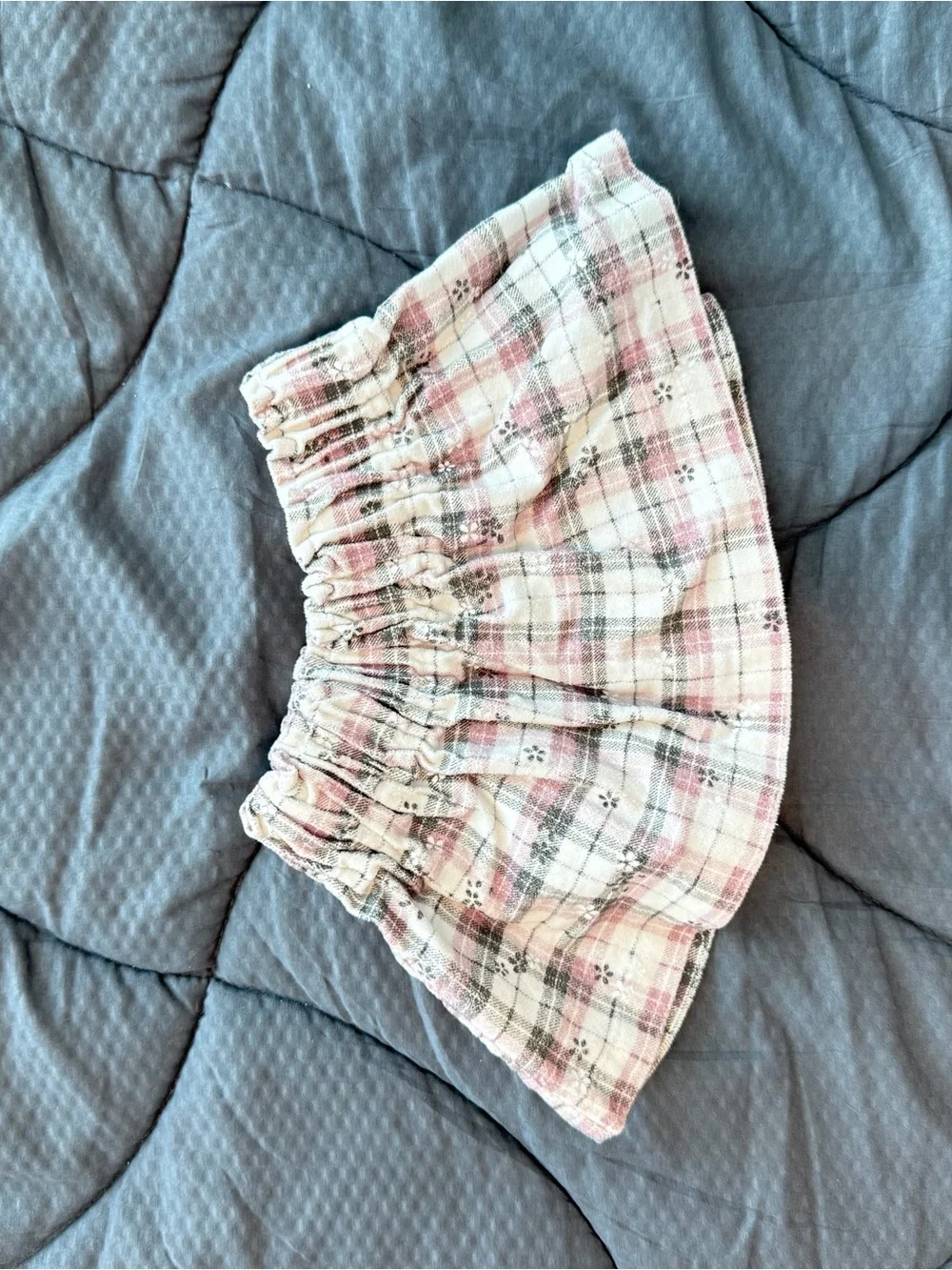 Pink Plaid Floral Elastic Waist baby girl Skirt - 9/12M- good conditions
